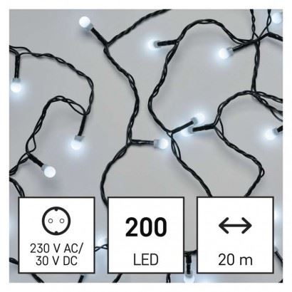 EMOS Lighting LED vianočné cherry reťaz – guličky D5AC03, 20 m, vonkajšia aj vnútorná, studená biela 1550052001