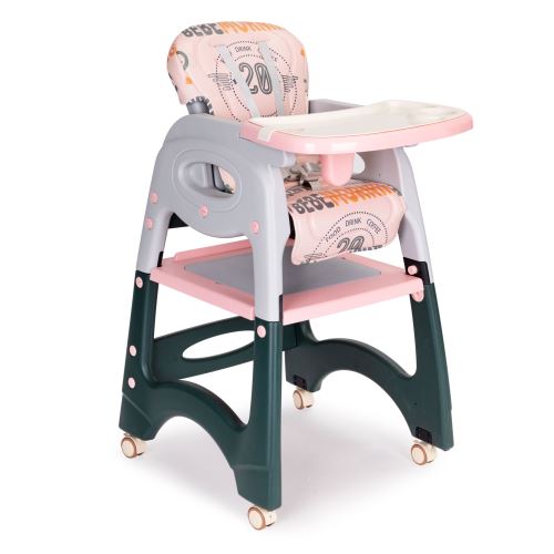 ECOTOYS HA-033 PINK Výškovo nastaviteľná jedálenská stolička so stolíkom ružová