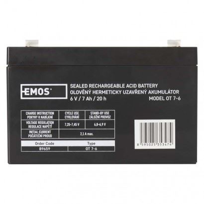 Emos B9659 Bezúdržbový olovený akumulátor 6 V/7 Ah, fastón 4,7 mm, čierny 1201000520