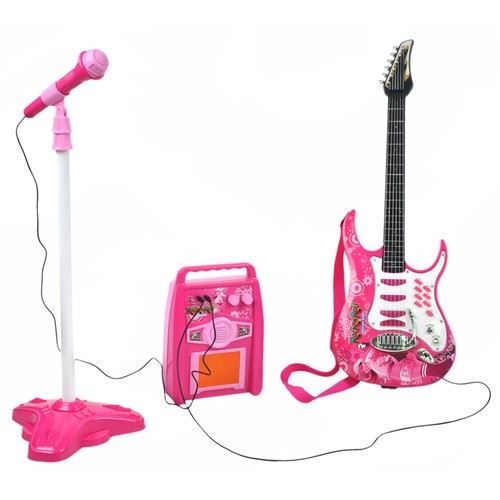 Kruzzel 17289 Detská elektrická gitara s mikrofónom ružová sada 22407