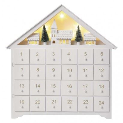 EMOS LED adventný kalendár drevený, 35x33 cm, 2x AA, vnútorná, teplá biela, časovač, DCWW02