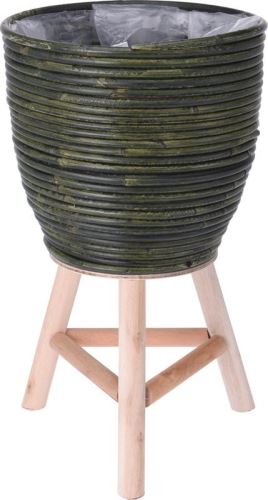Kvetináč ratanový na drevenej nohe 24,5 x 41 cm zelená Progarden KO-437300760