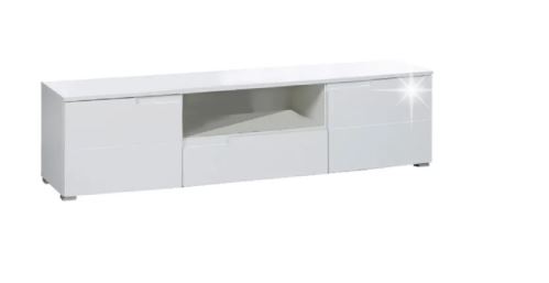 Kondela 107302 RTV stolík, biela vysoký lesk, SPICE drevotrieska 40 x 165 x 42 cm