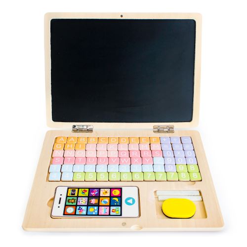 ECOTOYS G068-ECO STANDART Drevená vzdelávacia magnetická tabuľa laptop hnedá farba