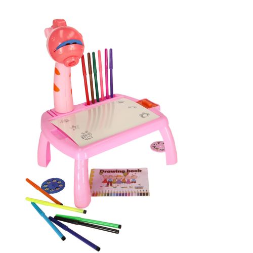 KIK KX4915 Ružový kresliaci stolík s projektorom žirafa