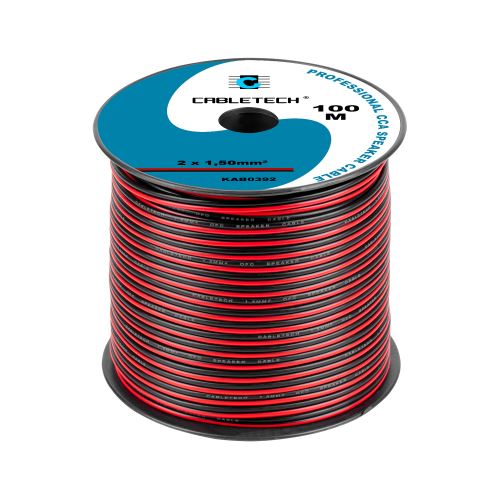 Cabletech 1,5mm CCA reproduktorový kábel, čierny a červený, 100 m KAB0392
