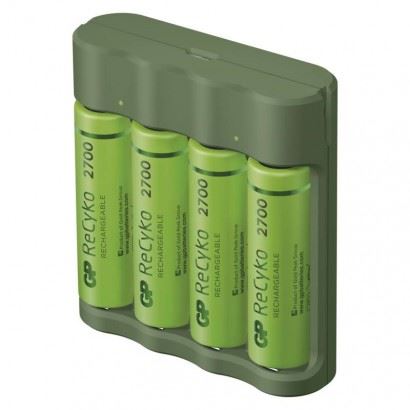 GP Nabíjačka batérií Everyday B421 B52427U + 4× AA ReCyko 2700 + USB, zelená 1604842110