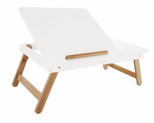 Kondela 291612 Príručný stolík na notebook, držiak na tablet biela, prírodný bambus MELTEN