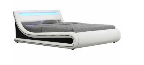 Kondela 242663 Manželská posteľ s RGB LED osvetlením, biela, čierna, 180x200, MANILA NEW ekokoža 226 x 202 x 83.5 cm