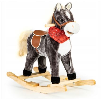 ECOTOYS XL-106 GRAY Hojdací kôň so sedlom a zvukom na kolieskach šedá farba