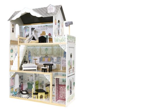 KIK Detský drevený domček pre bábiky + nábytok 122cm XXL LED KX6487