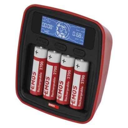 Emos Nabíjačka batérií N9341 BCN-42D + 4AA 2700, červená 1603029000