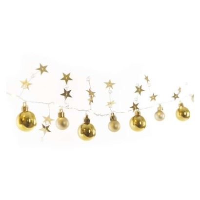 Emos LED vianočná girlanda – zlaté gule s hviezdami DCGW11, 1,9 m, 2x AA, vnútorná, teplá biela 1550000118