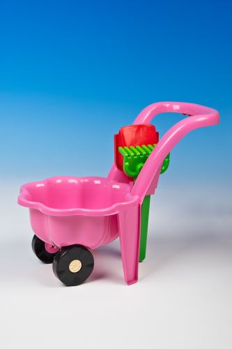 KIK KX3798 Detský plastový ružový traktory s hrabľami a lopatou