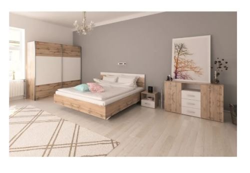 Kondela 329685 Spálňový komplet - posteľ, skriňa, 2 nočné stolíky hnedá, biela, GABRIELA NEW drevotrieska 200 x 201.6 x 62 cm