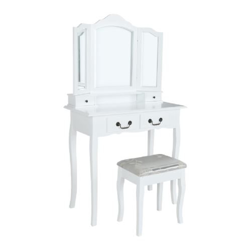 Kondela 228277 Toaletný stolík s taburetom biela, strieborná, REGINA NEW