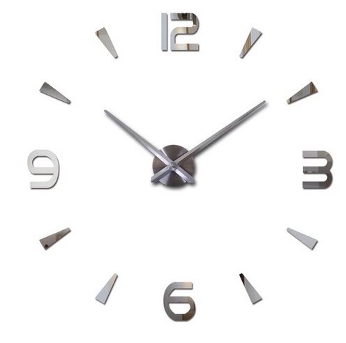 KIK Nalepovacie nástenné hodiny - 3D strieborné KX7846