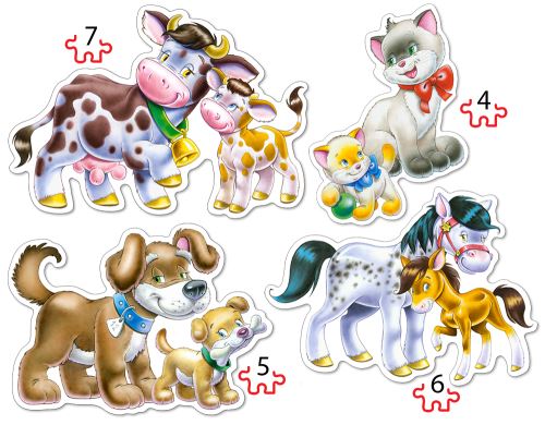 Castorland KX4795 Puzzle 4v1 Zvieratá s deťmi 22 dielikov