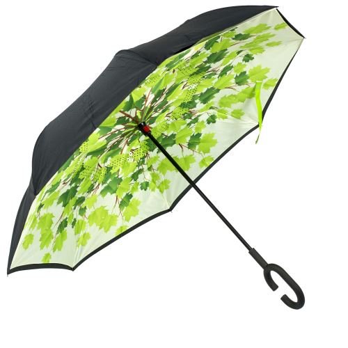 KIK Obojstranný skladací dáždnik Strom čierno-zelený KX7788_3