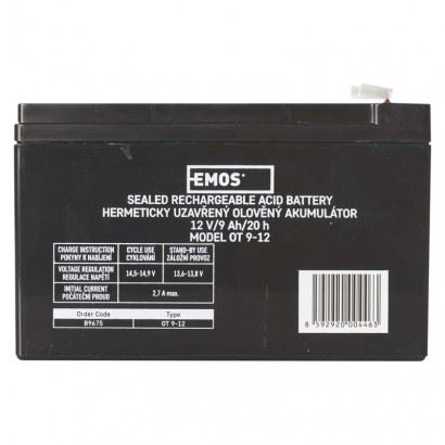 Emos Bezúdržbový olovený akumulátor 12 V/9 Ah B9675, fastón 6,3 mm, čierny 1201002900