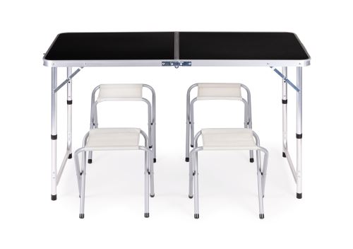 MODERNHOME HTA120R+4S BLACK Cestovný skladací stôl s 4 stoličkami čierna farba