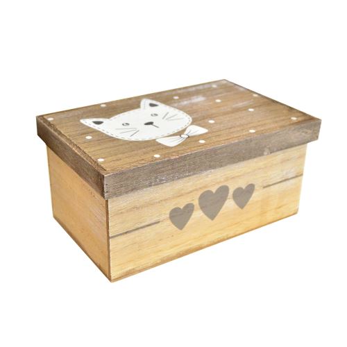 Indecor Krabička drevo hnedá mačka 23x14x11 cm X07229
