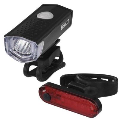 Emos LED predné + zadné nabíjacie svietidlo na bicykel P3923, 90 lm, čierna 1446002300