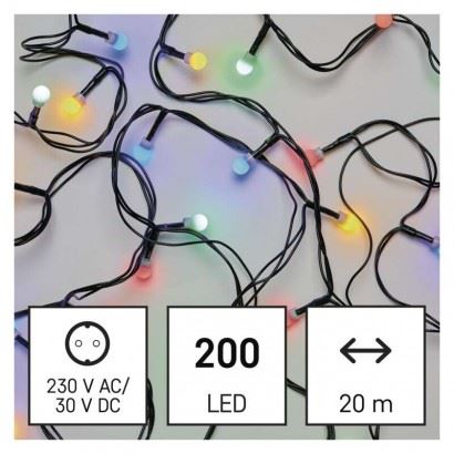 EMOS Lighting LED vianočné cherry reťaz – guličky D5AM03, 20 m, vonkajšie aj vnútorné, multicolor 1550054001