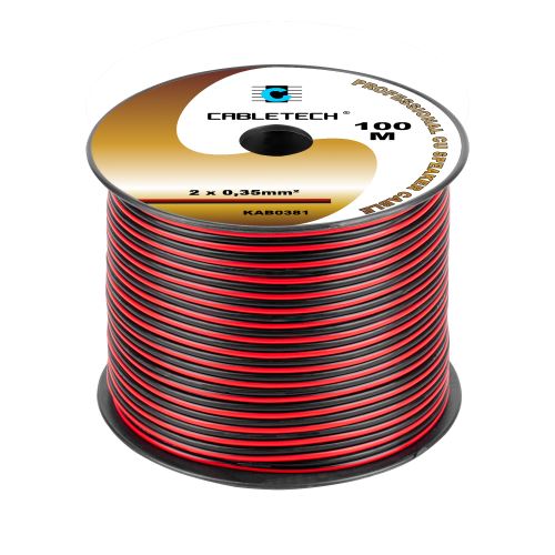 Cabletech Kábel reproduktora 0,35mm čierny a červený (100m rolka) KAB0381