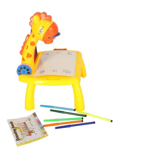 KIK KX4915_1 Kresliaci stôl pre deti s projektorom žirafa žltý