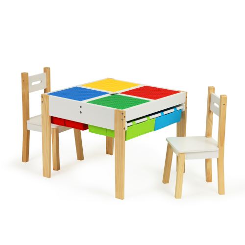 ECOTOYS XKF002 Drevený detský nábytok stôl s 2 stoličkami 5903769972760