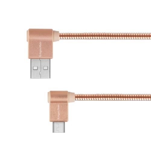 Kábel USB - uhlová zástrčka typu C 1m 3A Kruger & Matz ružová KM0361